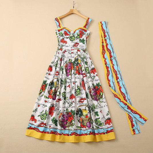 Backless Cotton Sling A-Line Summer Dress / White / S