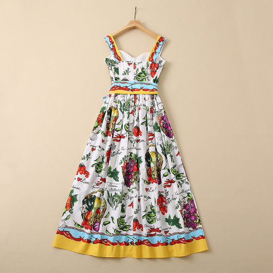 Backless Cotton Sling A-Line Summer Dress / White / M