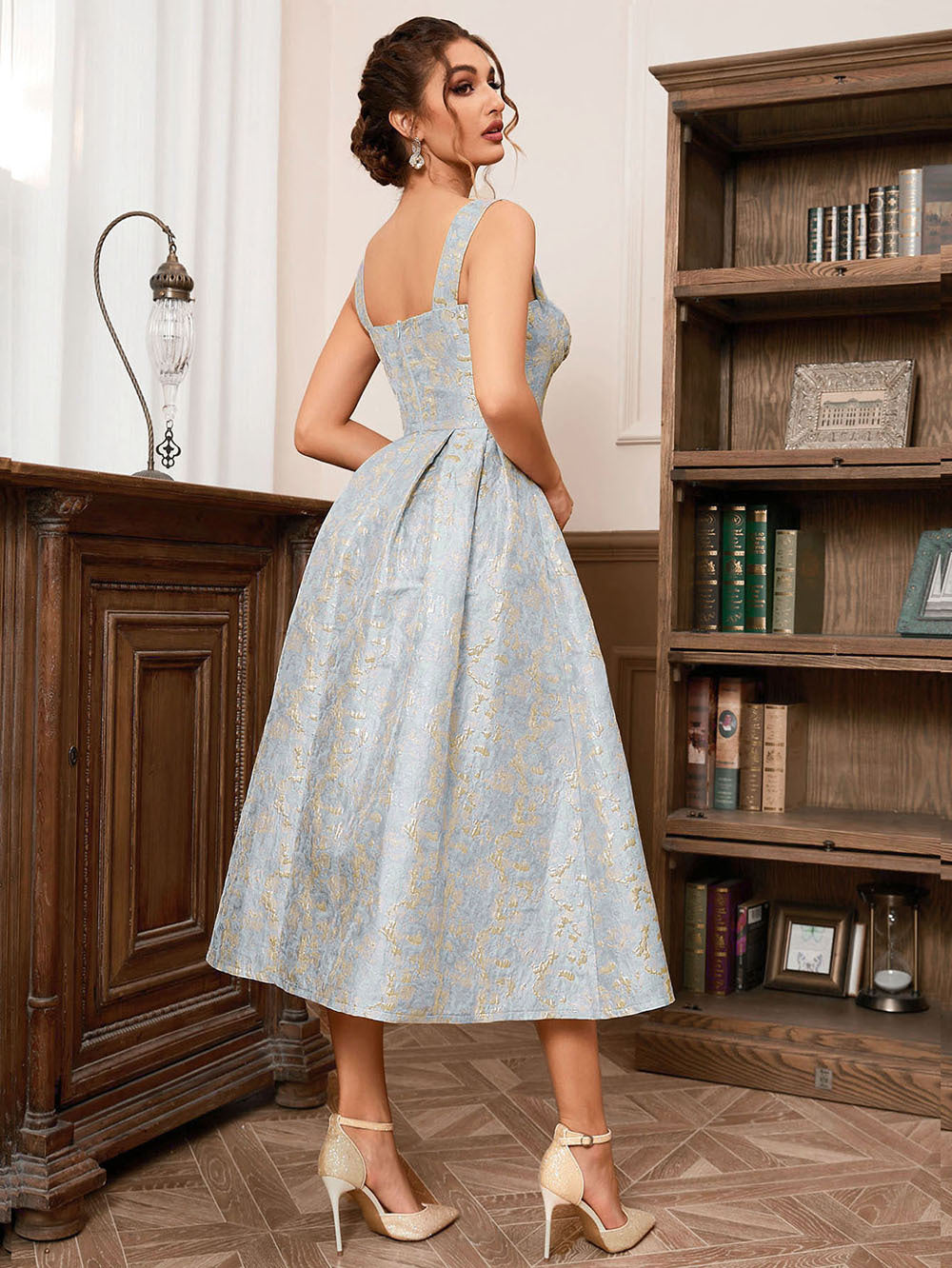 Floral Appliqué Sling Princess Maxi Dress
