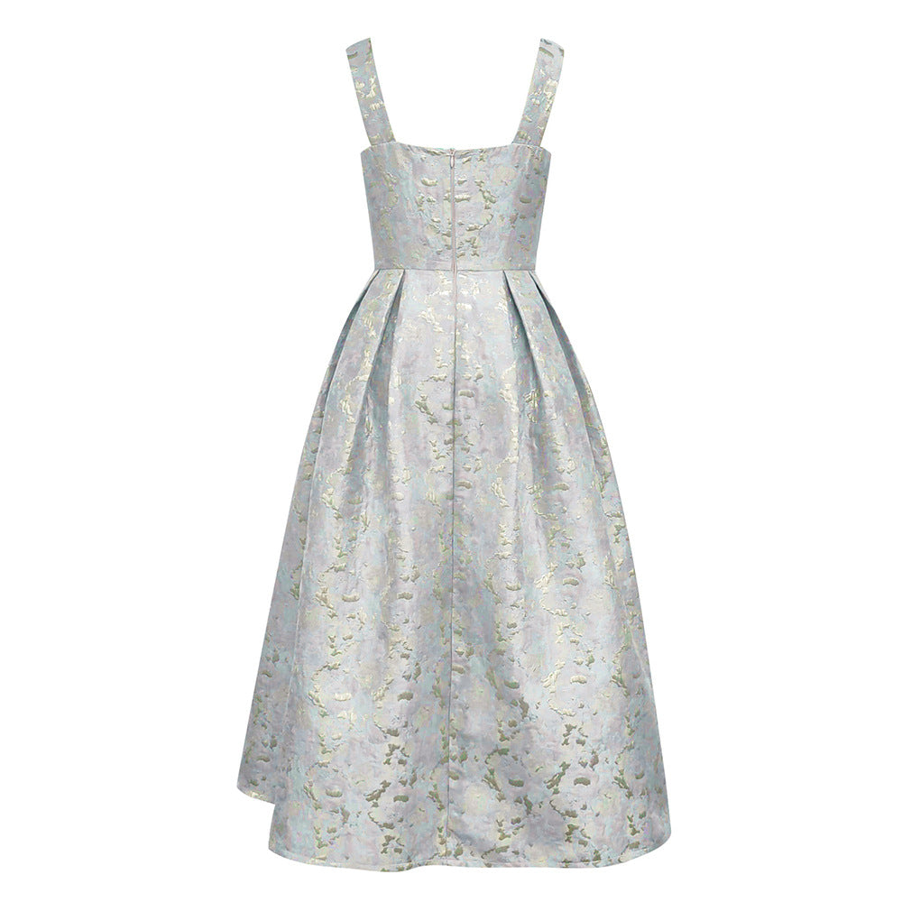 Floral Appliqué Sling Princess Maxi Dress / Azure / L