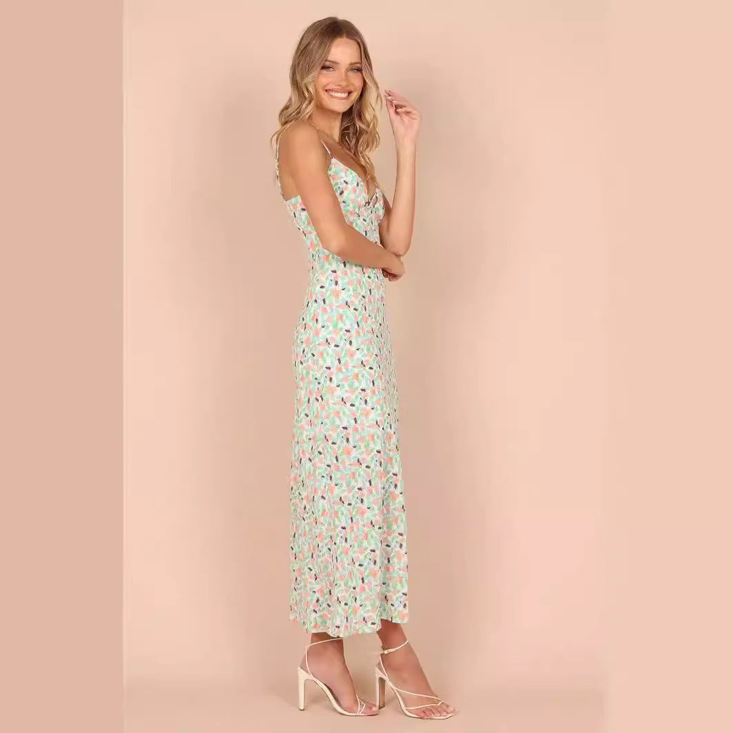 Floral Backless Chiffon Vacation Midi Dress / Color / XL