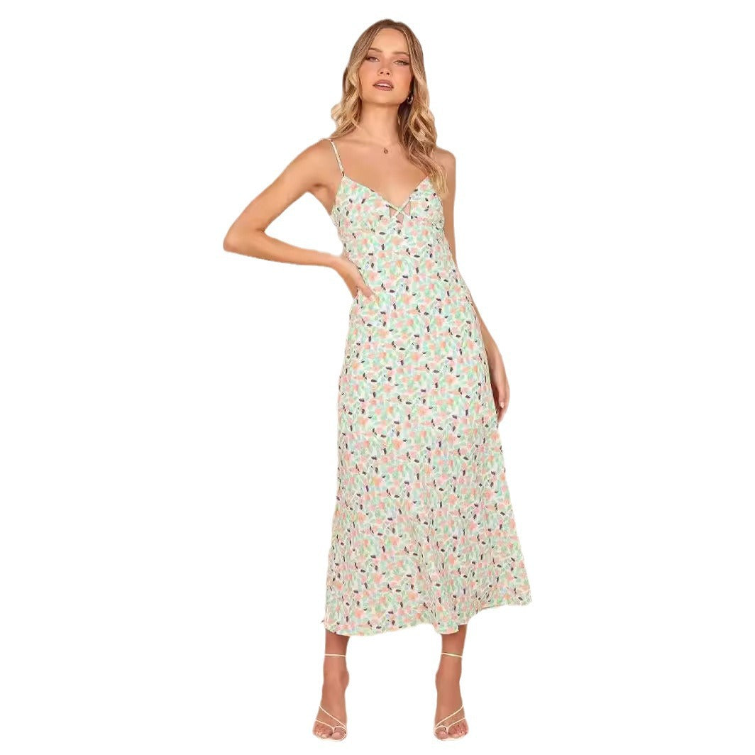 Floral Backless Chiffon Vacation Midi Dress