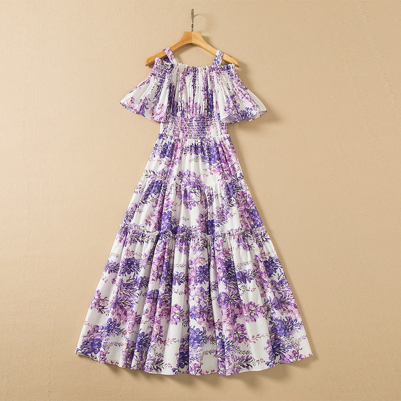 Floral Off-Shoulder Elastic Waist Midi Dress
