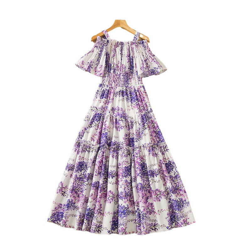 Floral Off-Shoulder Elastic Waist Midi Dress