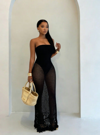Hollow Knit Resort Bodycon Midi Dress