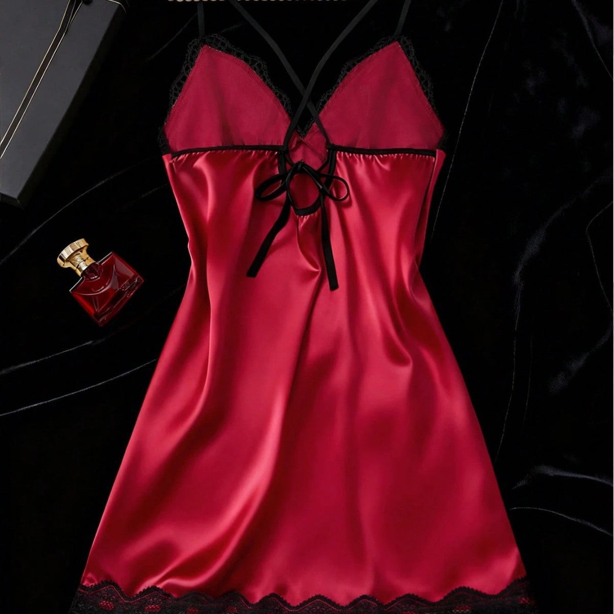 Lace Trim Camisole Sleep Dress / Black / S
