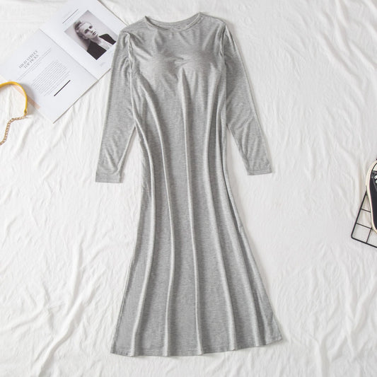 Modal Soft Lounge Sleep Dress with Built-In Bra / Heather Gray / M