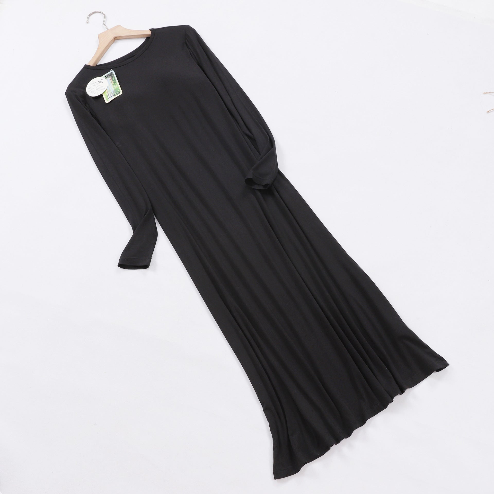 Modal Soft Lounge Sleep Dress with Built-In Bra / Black / M