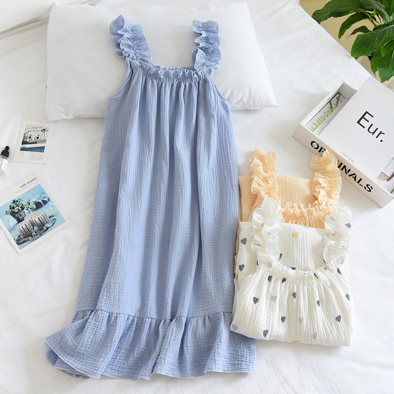 Printed Cotton Sling Nightdress / Blue / M