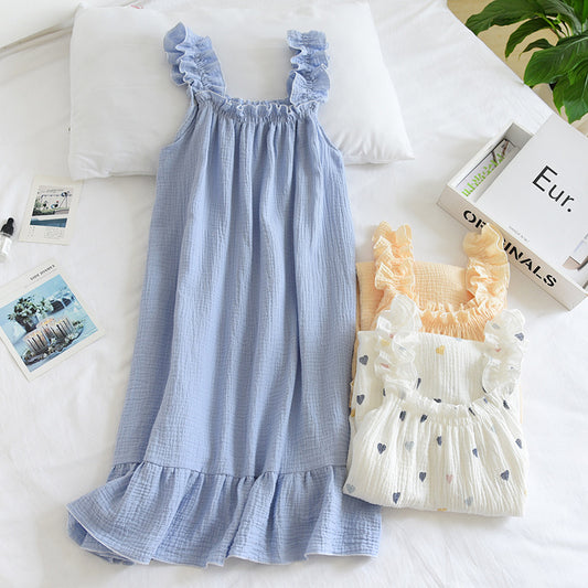 Printed Cotton Sling Nightdress / Blue / M