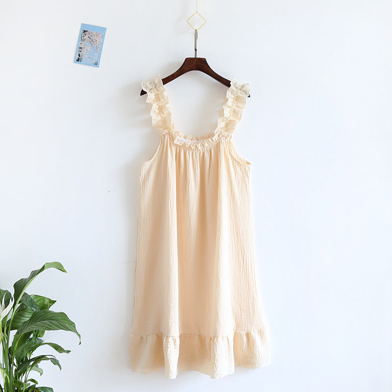 Printed Cotton Sling Nightdress / White / XL