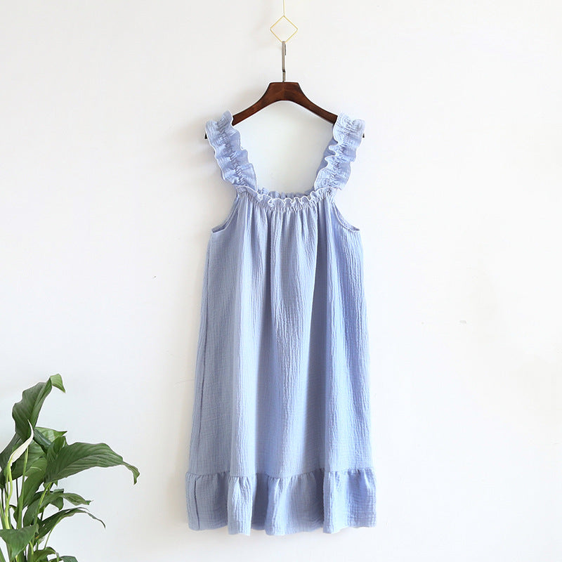 Printed Cotton Sling Nightdress / Blue / L