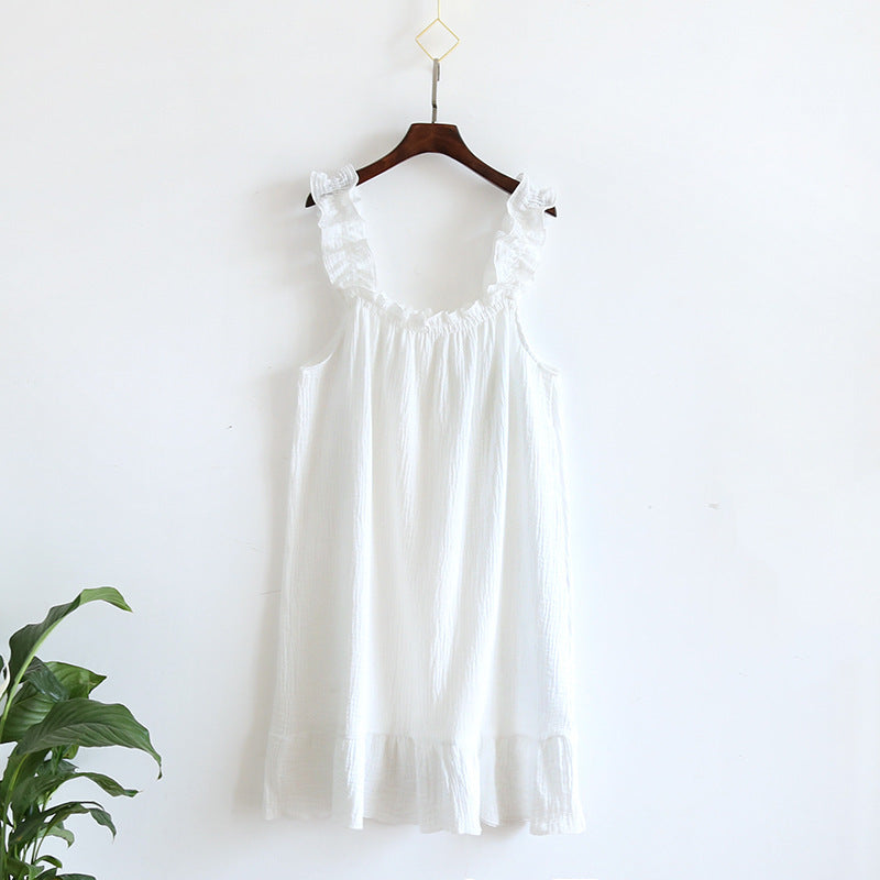 Printed Cotton Sling Nightdress / White Love Heart / M