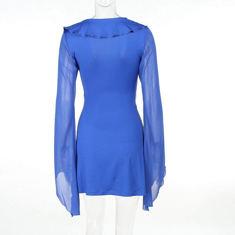 Ruffled Long Sleeve Lace-Up Mini Dress