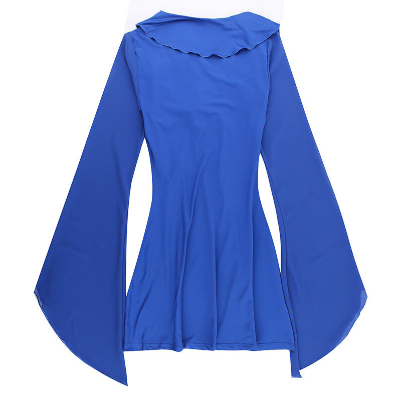 Ruffled Long Sleeve Lace-Up Mini Dress
