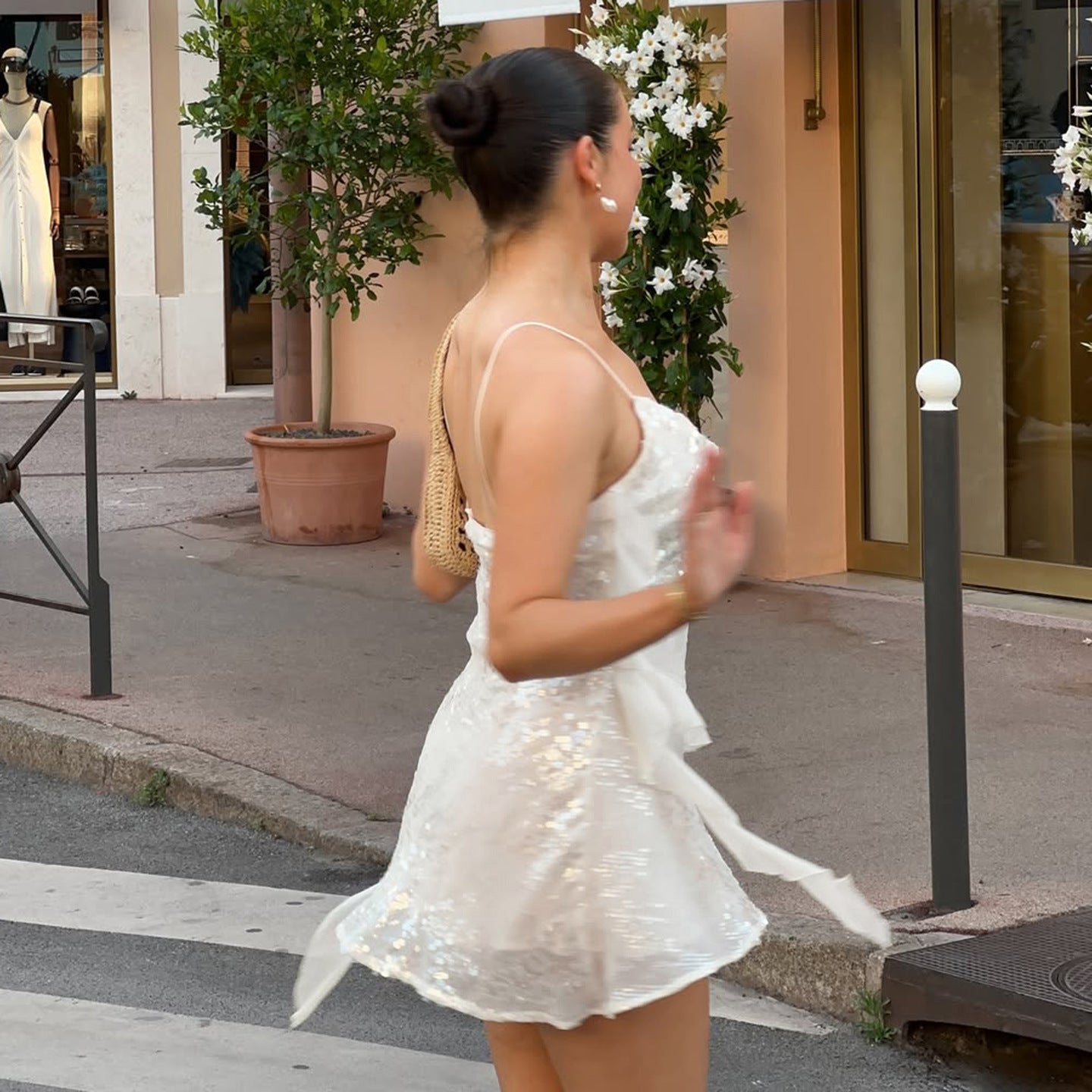 Sequin Trim Asymmetrical Off-Shoulder Party Dress