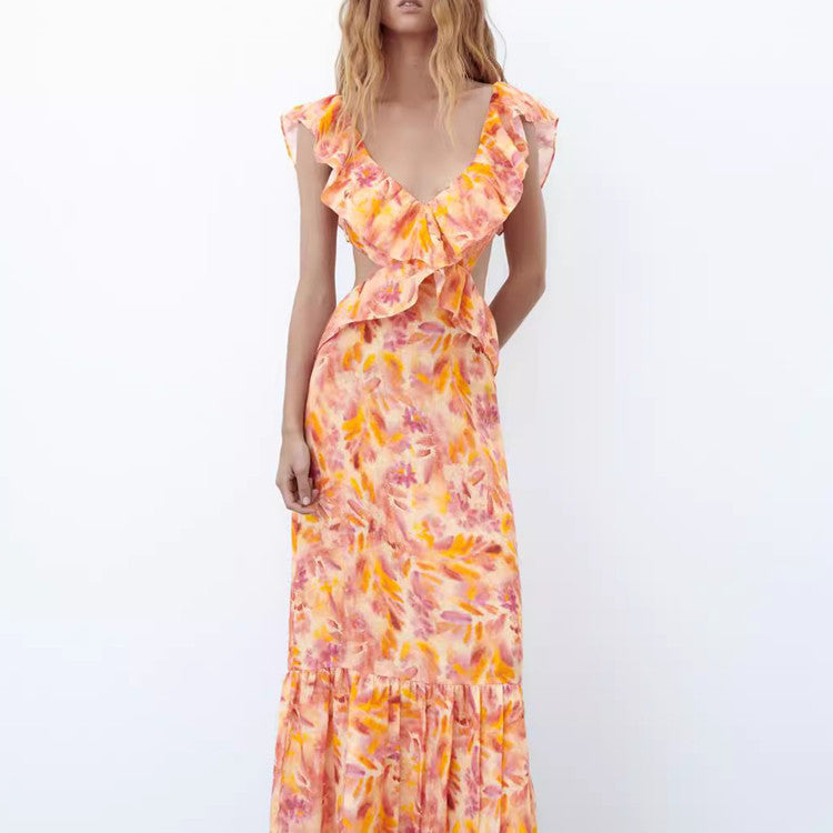 Sleek High-Waist Sleeveless Maxi Dress with Gloss Finish / Picture Color / XS