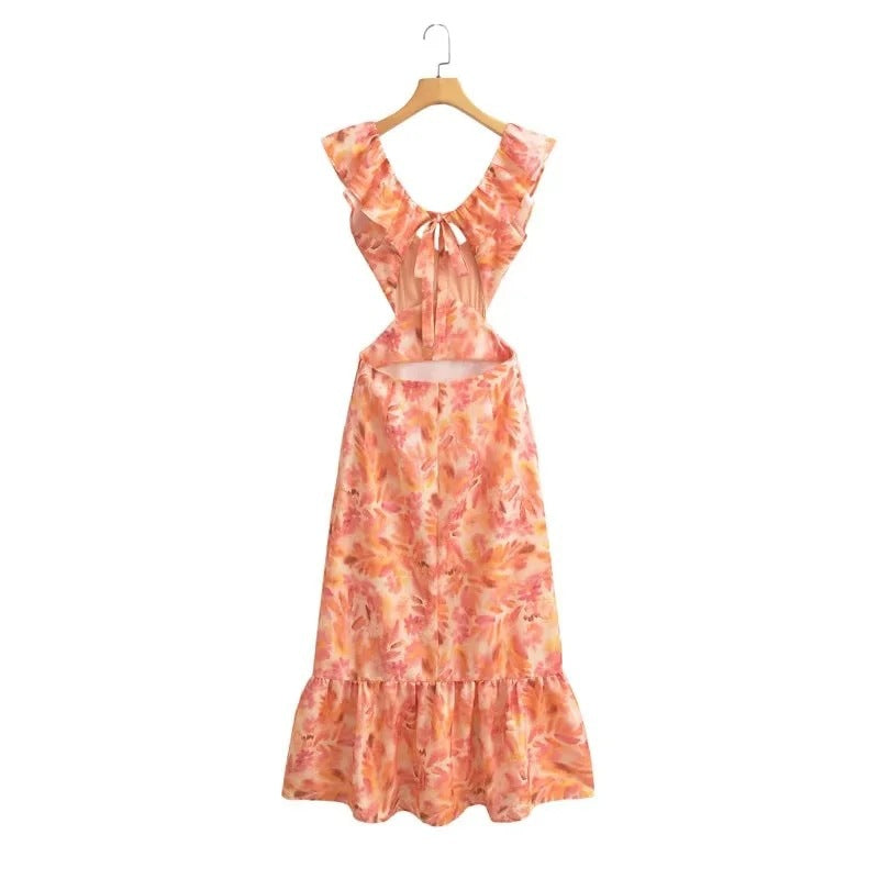 Sleek High-Waist Sleeveless Maxi Dress with Gloss Finish / Picture Color / M