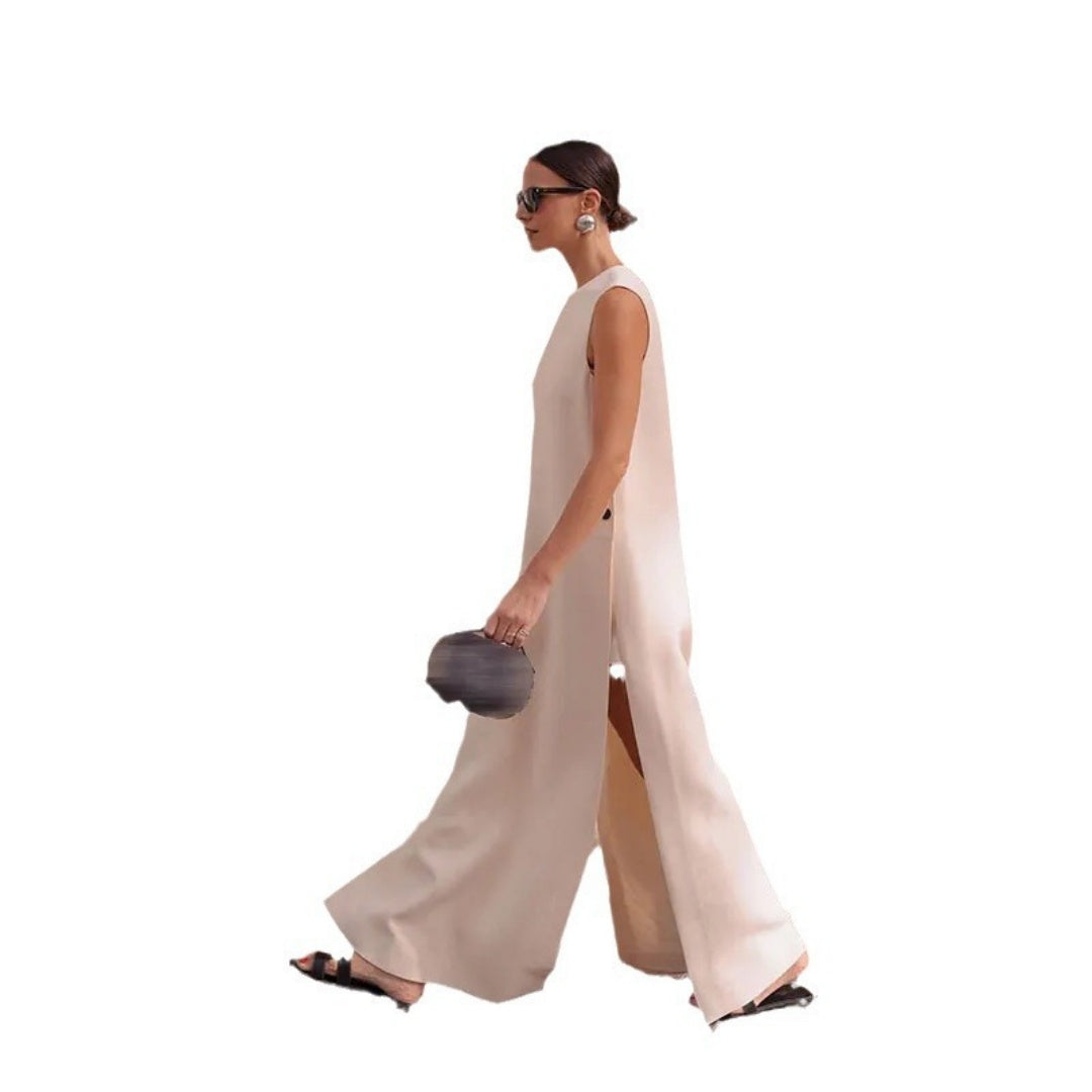 Sleeveless Button Detail Loose Midi Dress