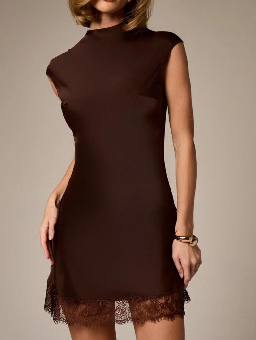 Slim Fit Lace Accent Mini Cocktail Dress