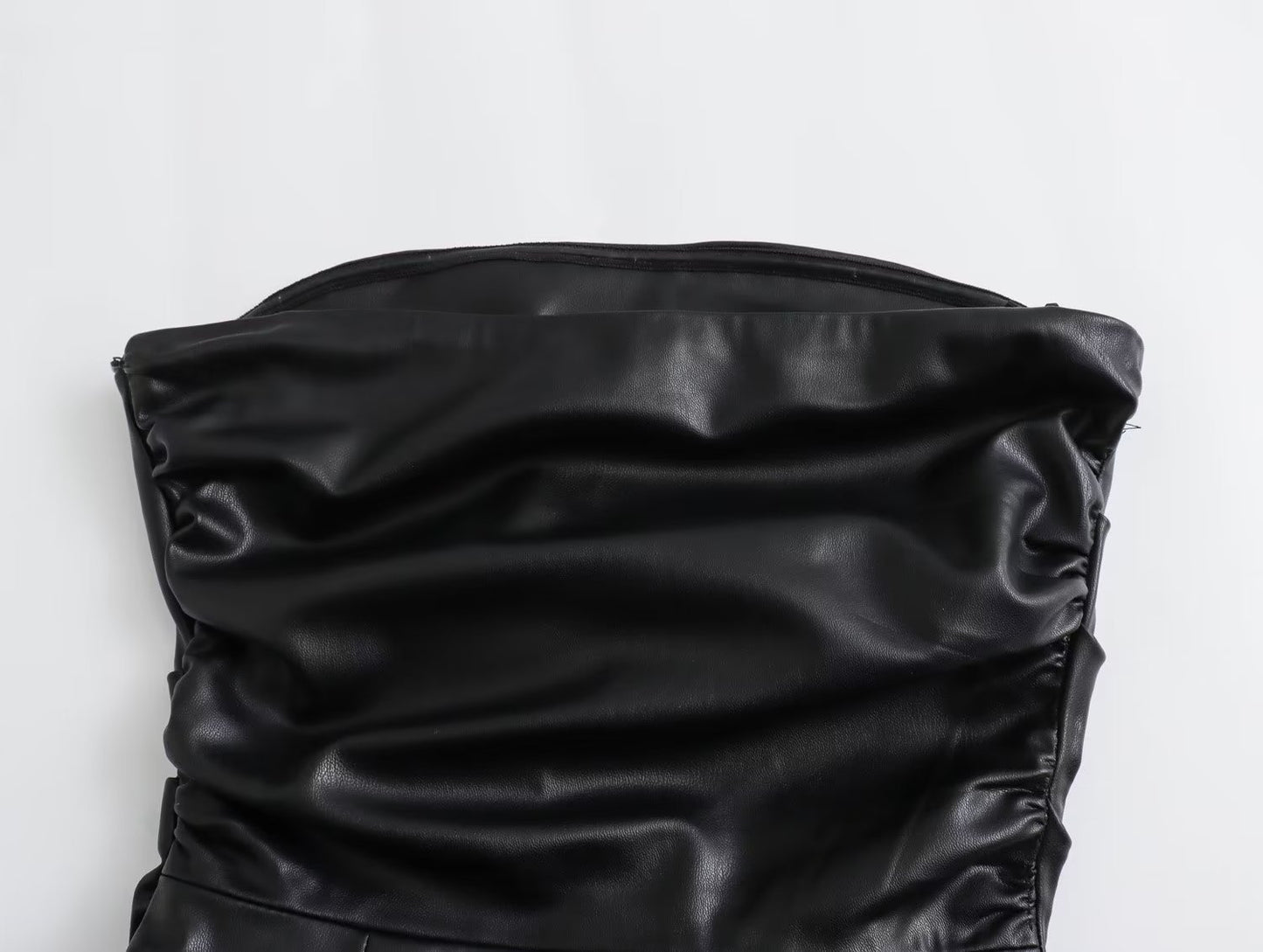Strapless Faux Leather Bodycon Midi Dress