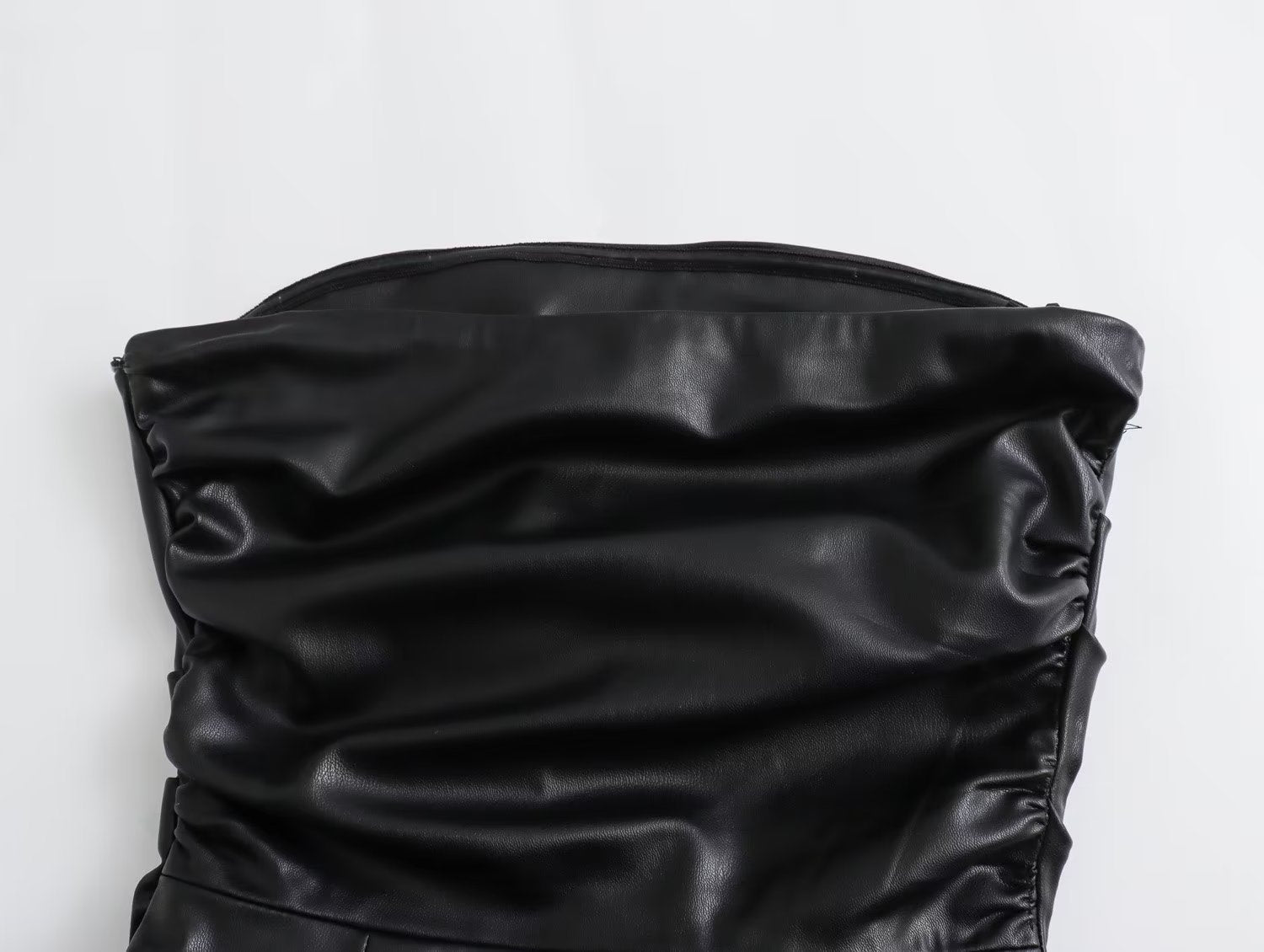 Strapless Faux Leather Bodycon Midi Dress