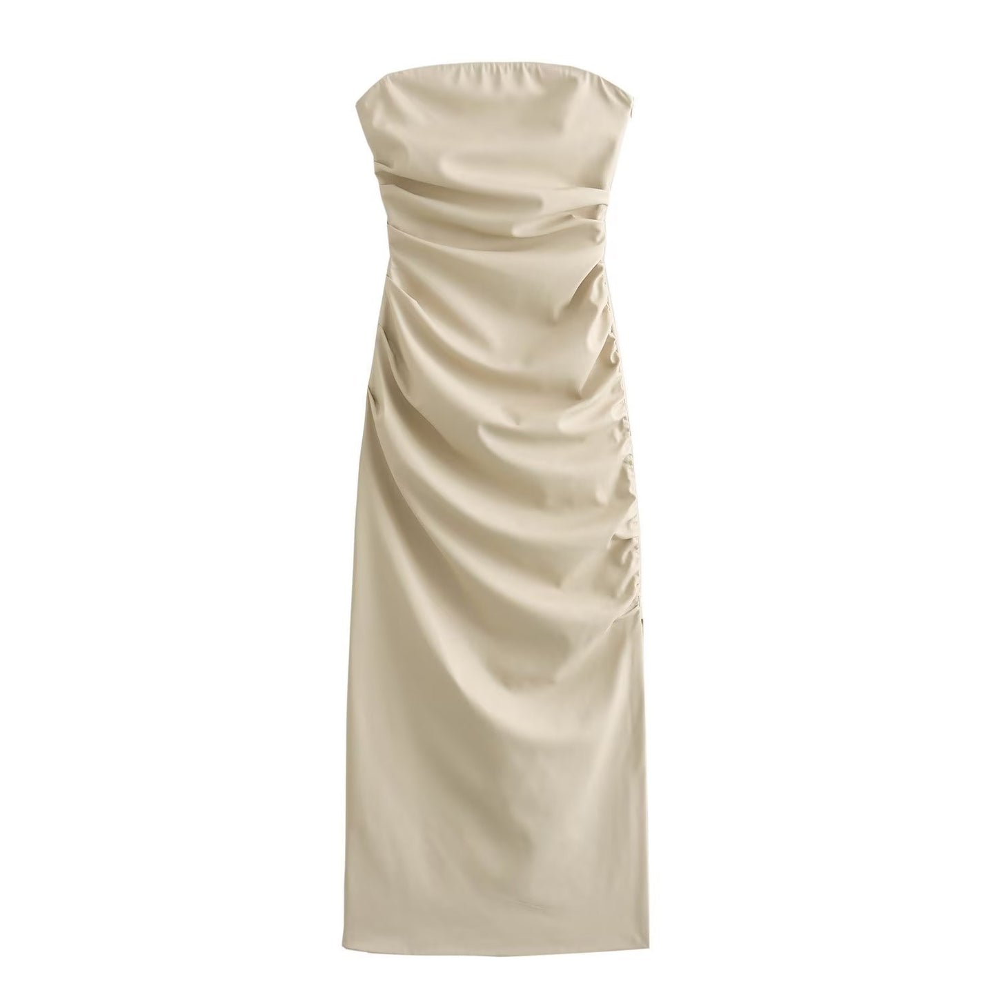 Strapless Faux Leather Bodycon Midi Dress