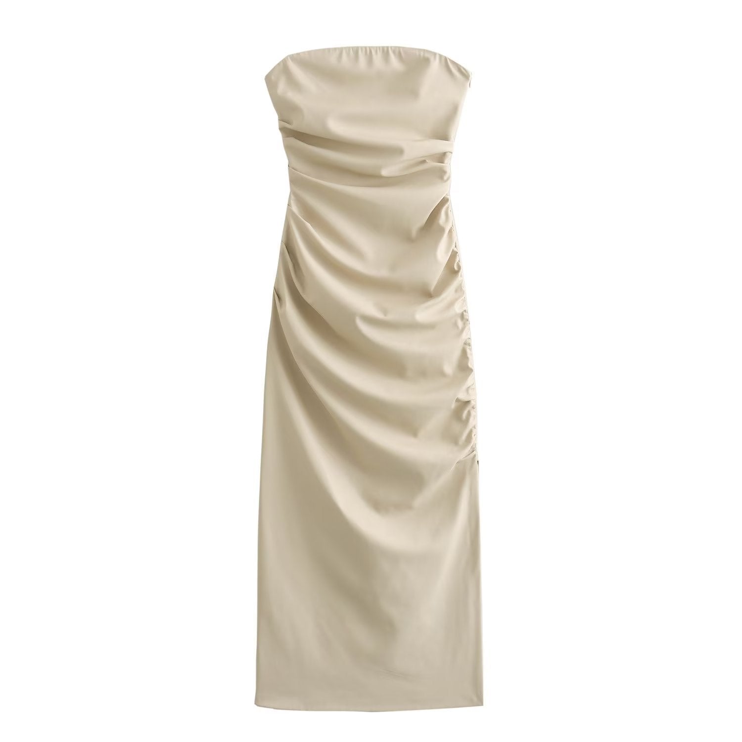 Strapless Faux Leather Bodycon Midi Dress